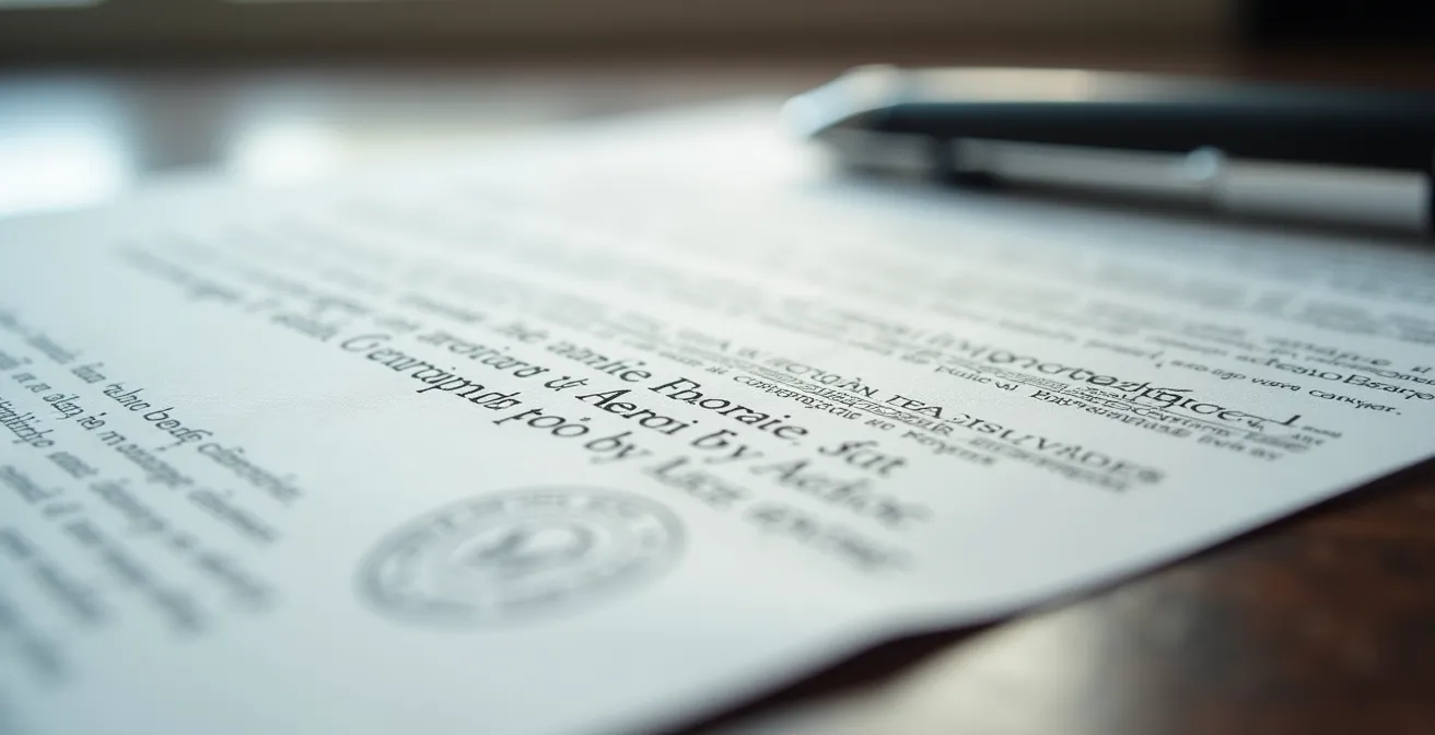 Detailansicht von Vertragsunterlagen mit Fokus auf Sicherheitselemente