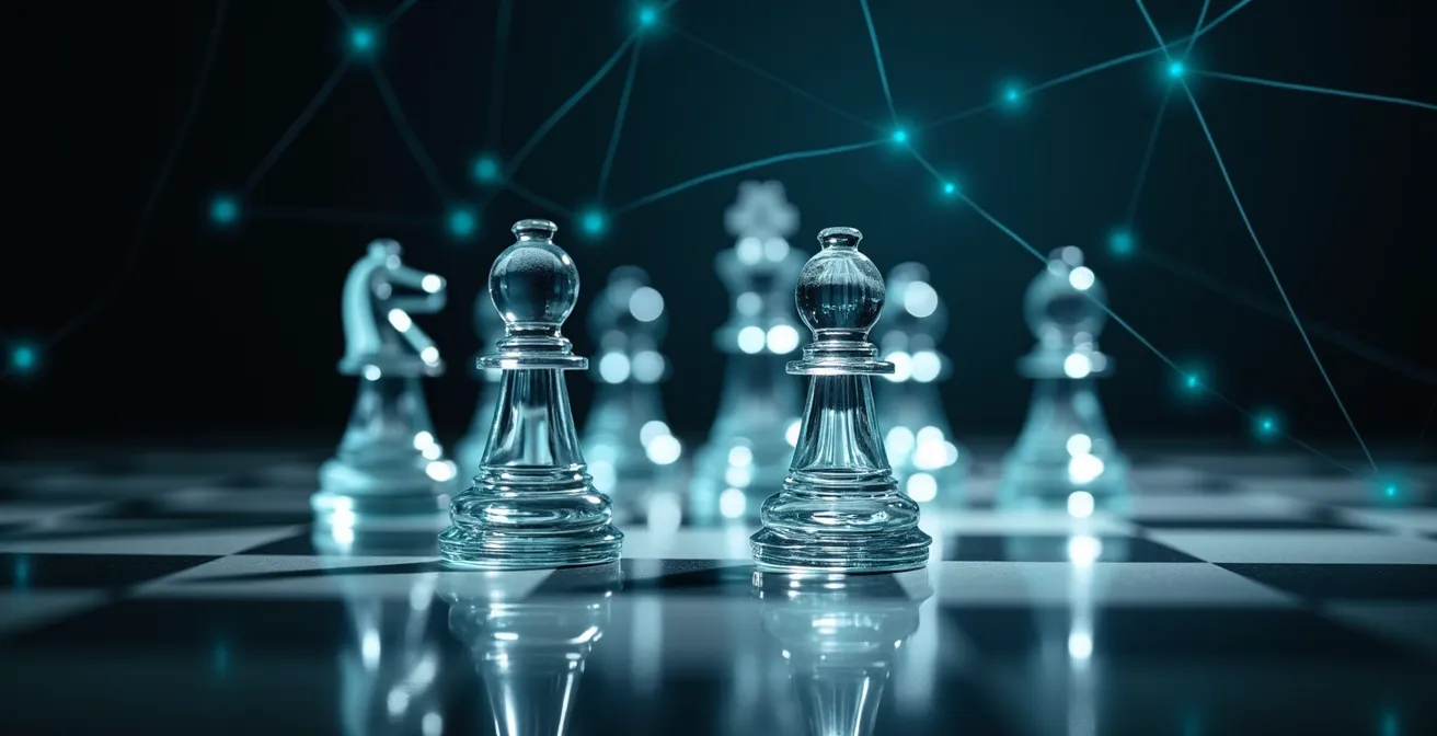 Abstrakte Darstellung eines vernetzten Einkaufsgremiums mit verschiedenen Entscheidungsebenen