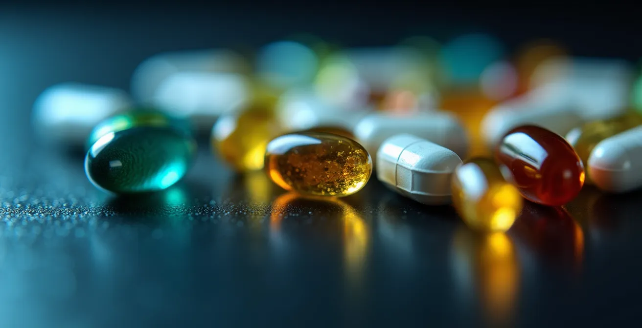 Makroaufnahme zeigt verschiedene pharmazeutische Kapseln als Symbol für ETF-Diversifikation