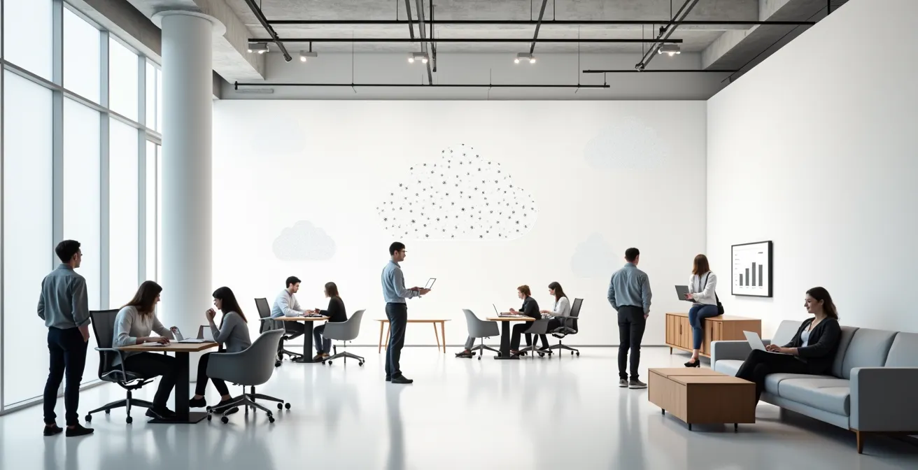Moderne Arbeitsumgebung mit flexiblen Cloud-basierten Kollaborationsräumen
