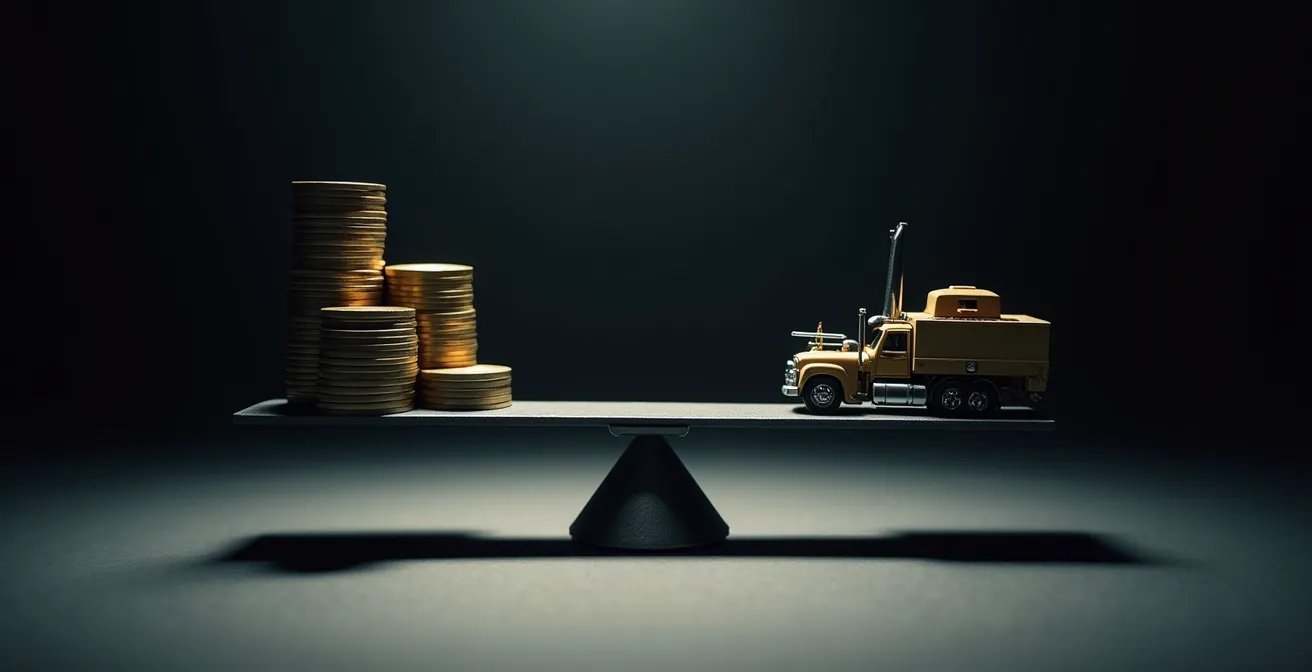 Visualisierung der NPV-Berechnung mit verschiedenen Szenarien, die auf einer Präzisionswaage verglichen werden