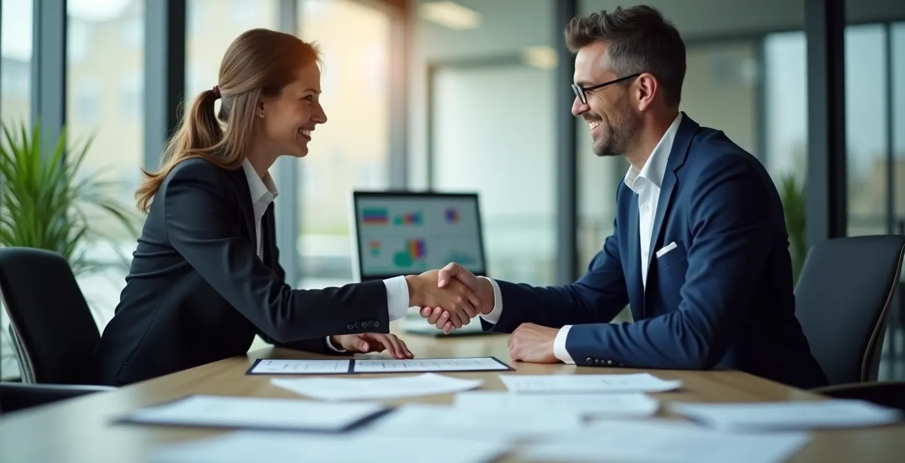 Professionelle Verhandlungssituation für Anzahlungsvereinbarungen